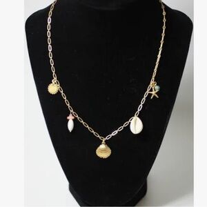 Madewell “Cabana” Beach Themed Matte Gold Tone Charm Necklace NWT